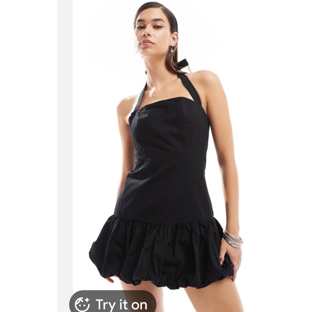 Lioness Black Halter Drop Waist Puf Bubble Hem Mini Dress XXL